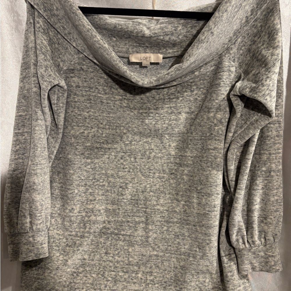 LOFT Off-the-Shoulder Gray Soft Chenille like Cotton Sweater
